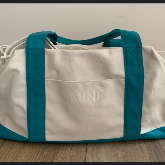 White teal Blue mini cooper small duffle travel bag tote - Picture 1 of 5